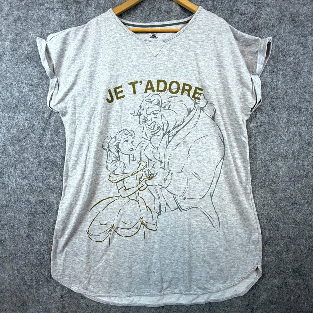 Disney T-Shirt Women XL-2XL Gray Belle Beauty and The Beast Poster Graphic Print